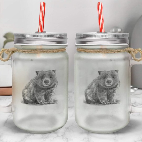 Realistic wombat handrawn Mason Jar Cups