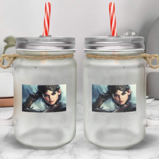 Warrior princess wearing gothic plate fantasy art Mason Jar Cups