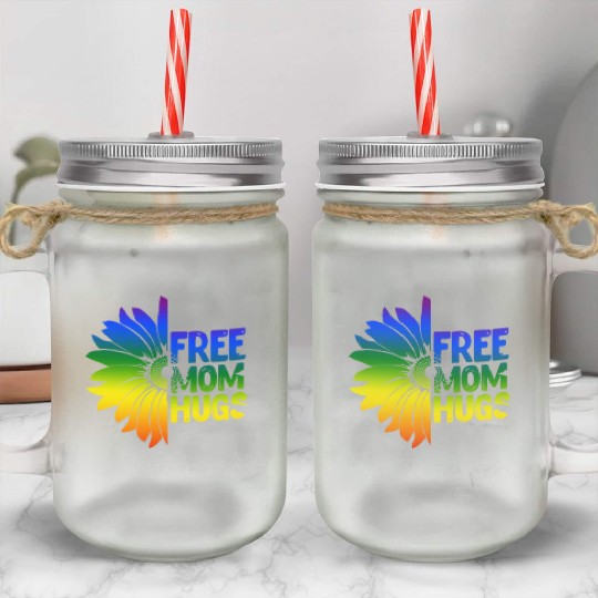 Free Mom Hugs, LGBT Sunflower Mason Jar Cups