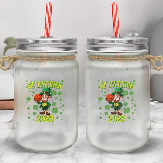 Kids Basketball St Patricks Day Lucky Basketball Mason Jar Cups