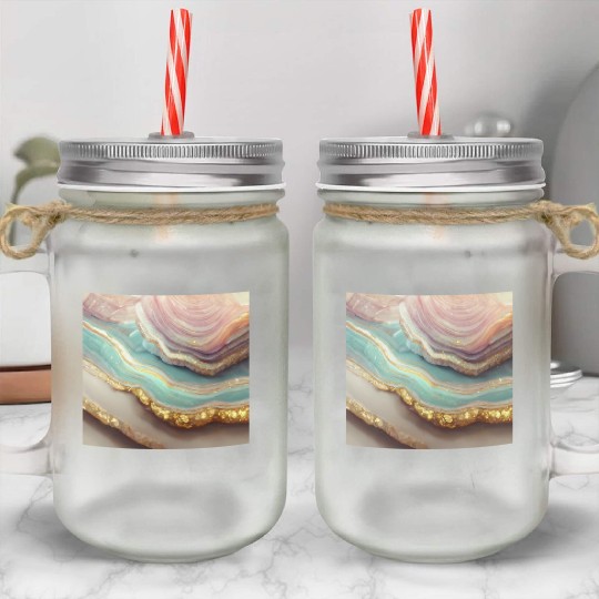 Pastel Agate Geode Stone Mason Jar Cups