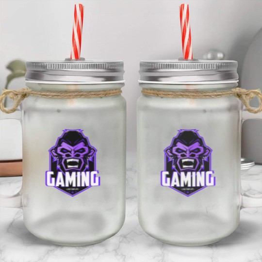 Angry gaming monkey Mason Jar Cups