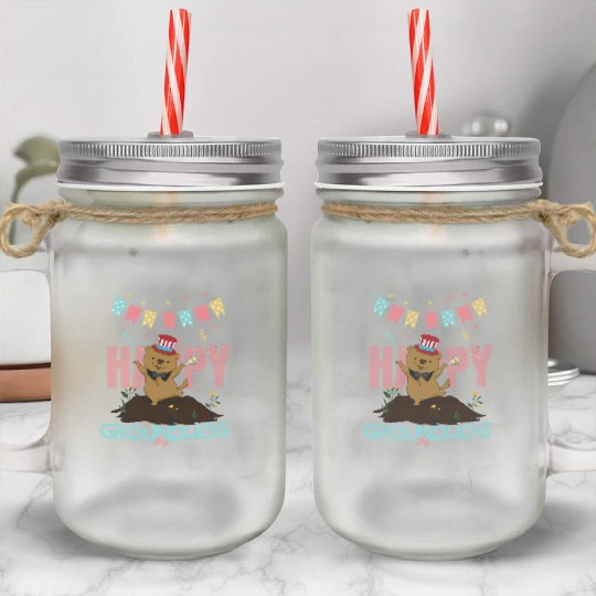 Happy Groundhog Day Mason Jar Cups
