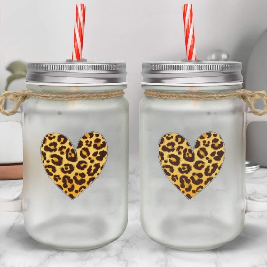 Western Hearts, Leopard Heart, Valentine Cow Mason Jar Cups