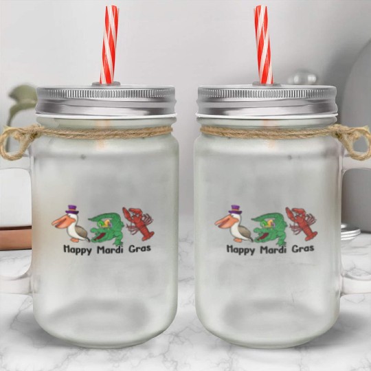 Kids Toddler Girls Fleur de Lis Mardi Gras Gnomes Mason Jar Cups