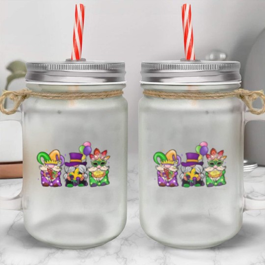 Kids Toddler Girls Fleur de Lis Mardi Gras Gnomes Mason Jar Cups