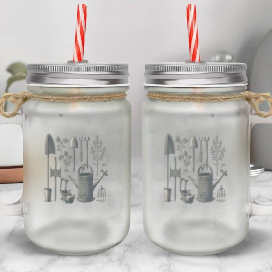 Florist Gardener Dad Grayscale Gardening Tools Mason Jar Cups
