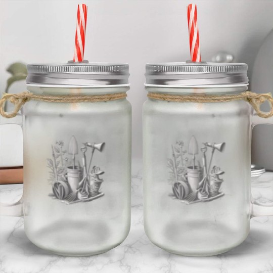 Florist Gardener Dad Grayscale Gardening Tools Mason Jar Cups