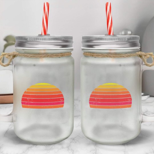 Vintage Distressed Retro Sunset - Red | Orange Mason Jar Cups