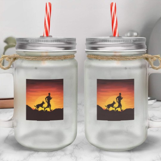 Runner Dog Animal Lover Dog Dad Silhouette Mason Jar Cups