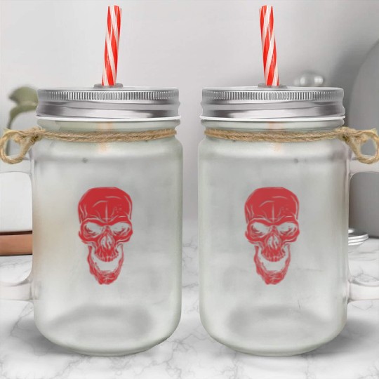 Red angry skull face Red angry skull face inspirat Mason Jar Cups
