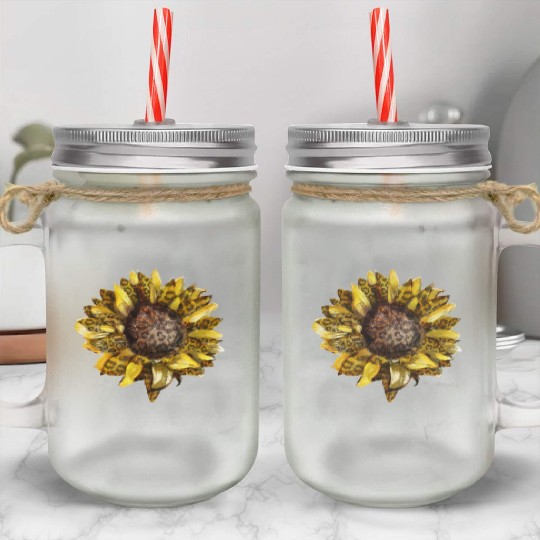 Leopard Print Sunflower Mason Jar Cups