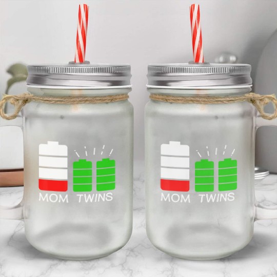 Twin Mom Low Battery Tired Mom Of Twins Mason Jar Cups