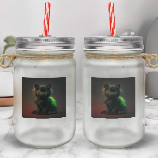 Cute black kitten blended with a wicked spider Mason Jar Cups