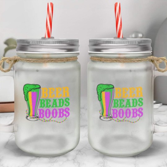 Beer Beads Boobs Mardi Gras Party Mason Jar Cups