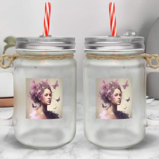 Breast Cancer Survivor Pink Flower Hair Girl Mason Jar Cups
