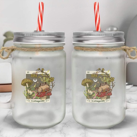 Swamp Mushroom Frog Cottagecore Tarot Card Aesthet Mason Jar Cups
