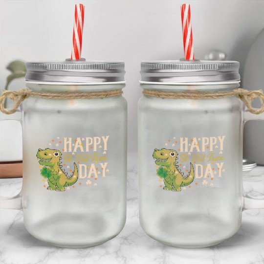 Irish Trex Dino St Patricks Day Kids Toddler Boys Mason Jar Cups