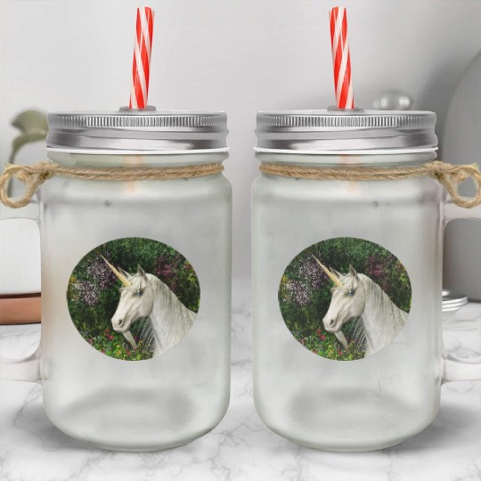 Magical Unicorn Surrounded by Wildflowers Mason Jar Cups
