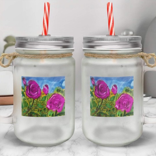 Hand Painted Roses Mason Jar Cups Mason Jar Cups Mugs Tote Bags