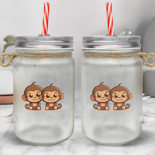 Monkeys siblings brother sister family love ape Mason Jar Cups