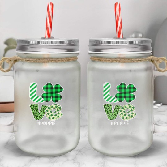 Love Poppie Green Plaid Leopard Shamrock Mason Jar Cups