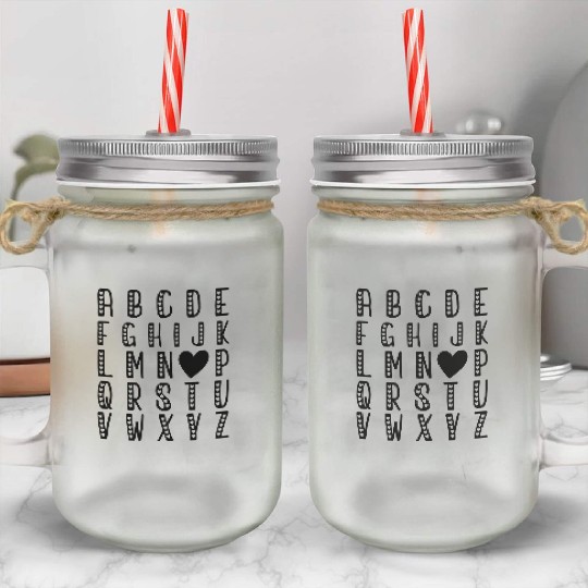 ALPHABET ABC I LOVE YOU VALENTINE'S DAY Mason Jar Cups
