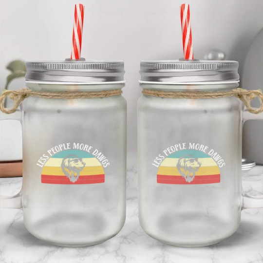 Less People More Dogs Golden Retriever Lover Mason Jar Cups