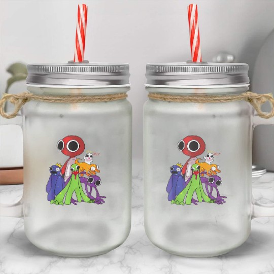 Rainbow Friends blue red orange green Mason Jar Cups