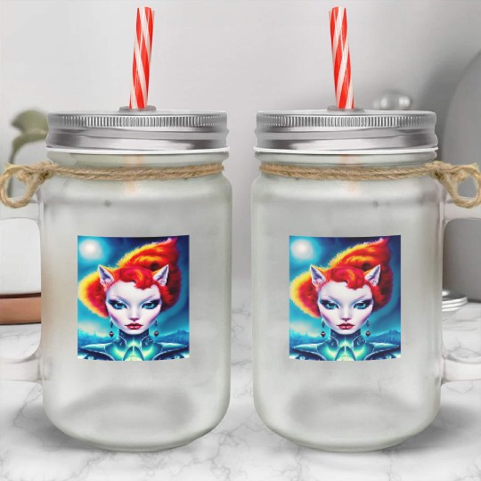 "Alien Cat Woman" Mason Jar Cups
