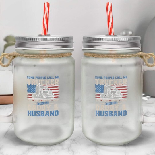 Truck Driver Gift Trucker Daddy Husband US Flag Mason Jar Cups