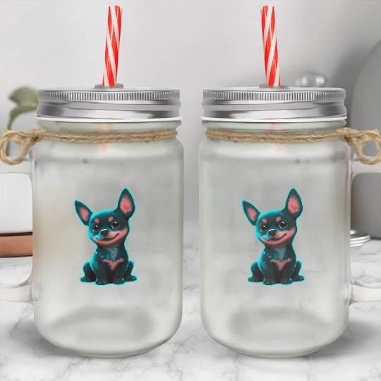 Australian Kelpie puppy neon Mason Jar Cups
