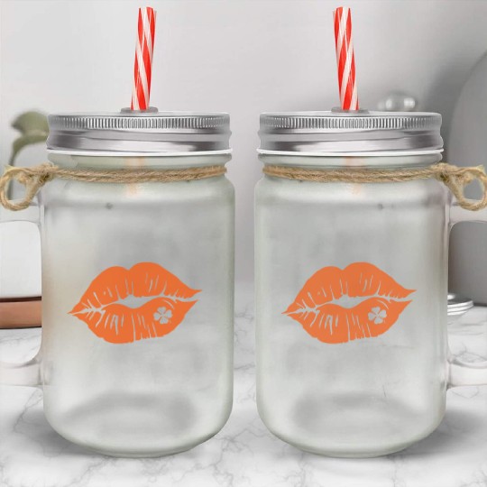 Shamrock Lips, Orange Clover, Kiss Me, St Patricks Mason Jar Cups