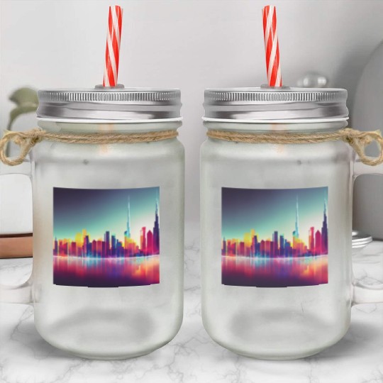 Dubai silhouette skyline abstract art Mason Jar Cups