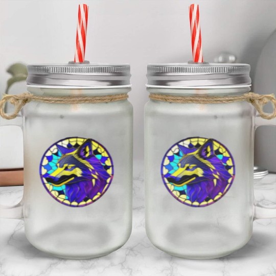 Moonlit Majesty The Art of Stained Glass Wolves Mason Jar Cups