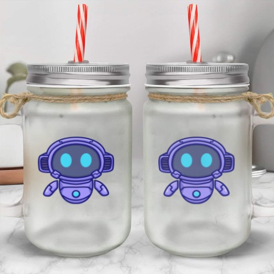 Cute robot cartoon icon illustration gifts Mason Jar Cups