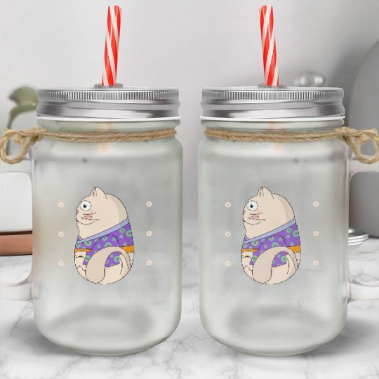 Cute Japanese Cat Side View Open Eyes Mason Jar Cups