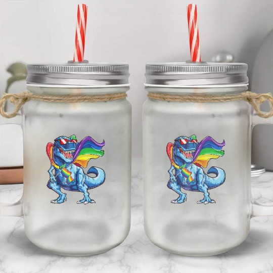 Dinosaur gay pride flag lgbt lesbian bisexual Mason Jar Cups