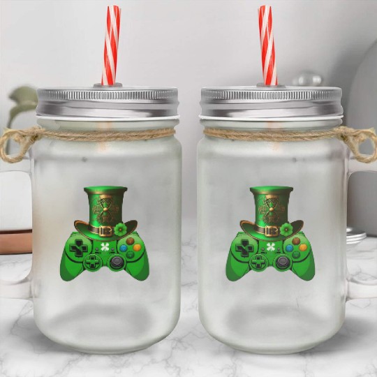 St Patricks Day Video Game Mason Jar Cups | Gamer Leprechau