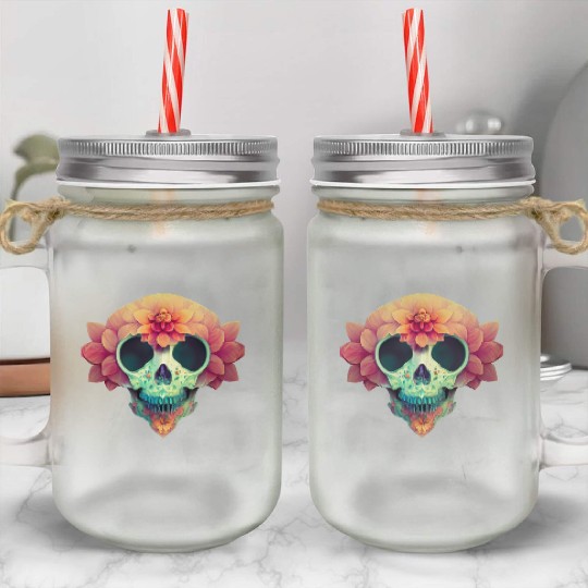 Floral Skull Candy Mason Jar Cups