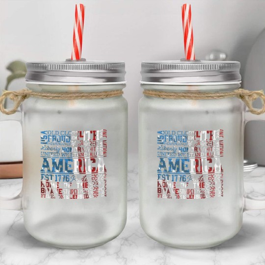 Patriotic Veteran USA Flag American Memorial Day Mason Jar Cups
