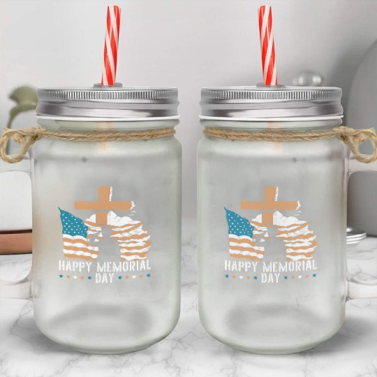 Patriotic Veteran USA Flag American Memorial Day Mason Jar Cups