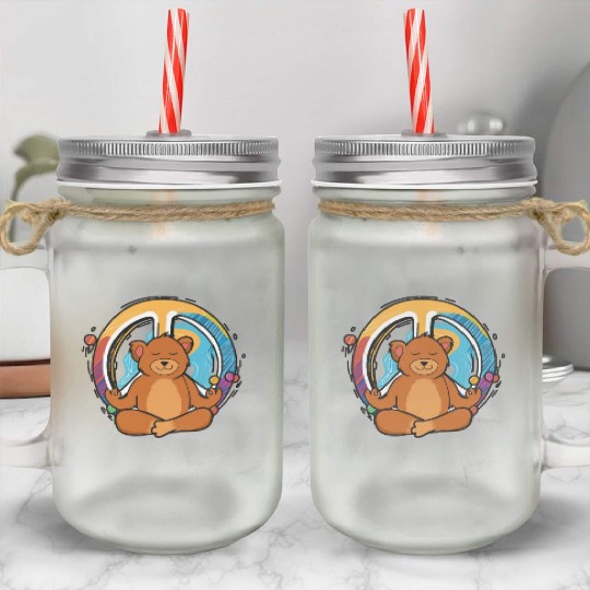 Hippie Bear Peace Sign Yoga Cool Bears Funny Pet Mason Jar Cups