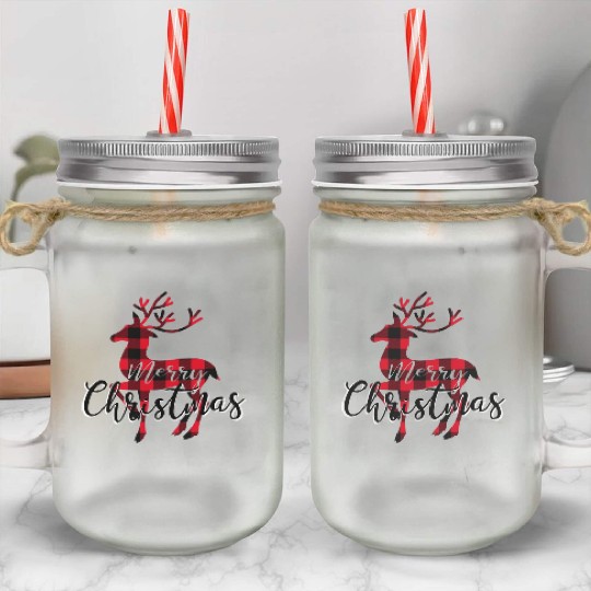 Merry Christmas Buffalo Plaid Deer Design I Would Mason Jar Cups