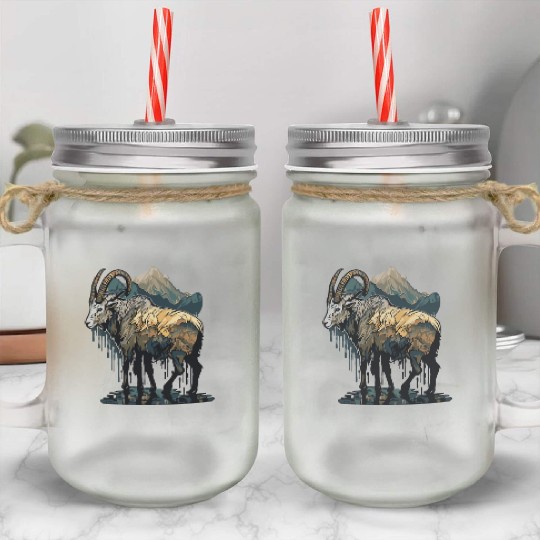 a mountain goat lives in the mountains Mason Jar Cups
