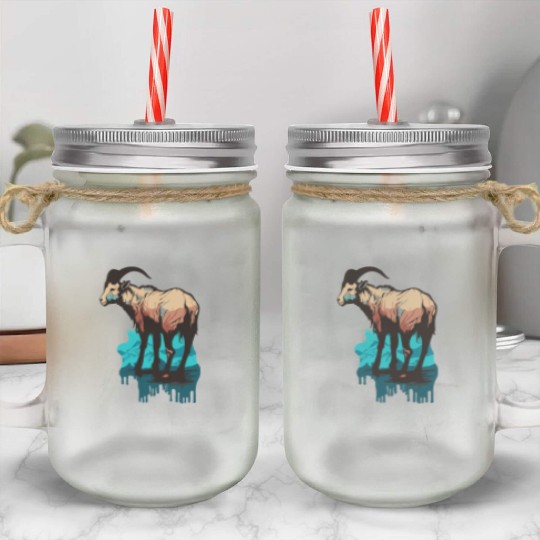 a mountain goat lives in the mountains Mason Jar Cups