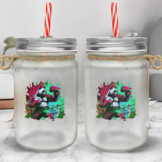 Angry Colorful Panda Boxer MMA Martial Arts Mason Jar Cups