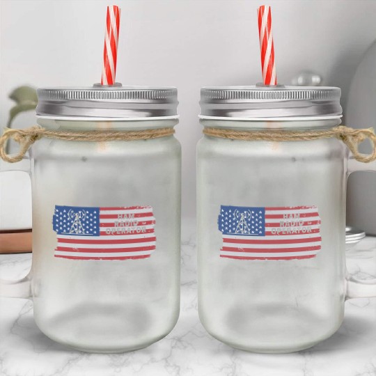 Ham Radio Operator US Flag Mason Jar Cups