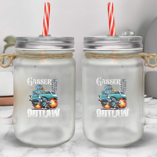 Gasser Outlaw Class Vintage Drag Racing Race Car Mason Jar Cups