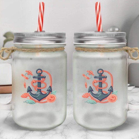 Awesome Anchor Comic Style Maritime Adventure Mason Jar Cups